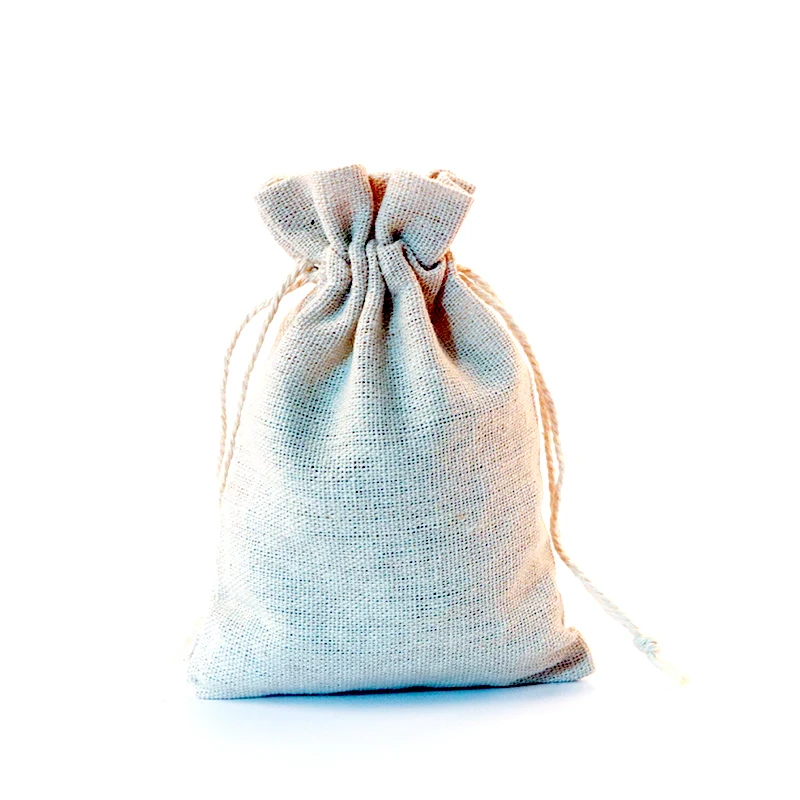 10pcs/lot Small Cotton Bags 10x14cm Drawstring Pouch natural Linen