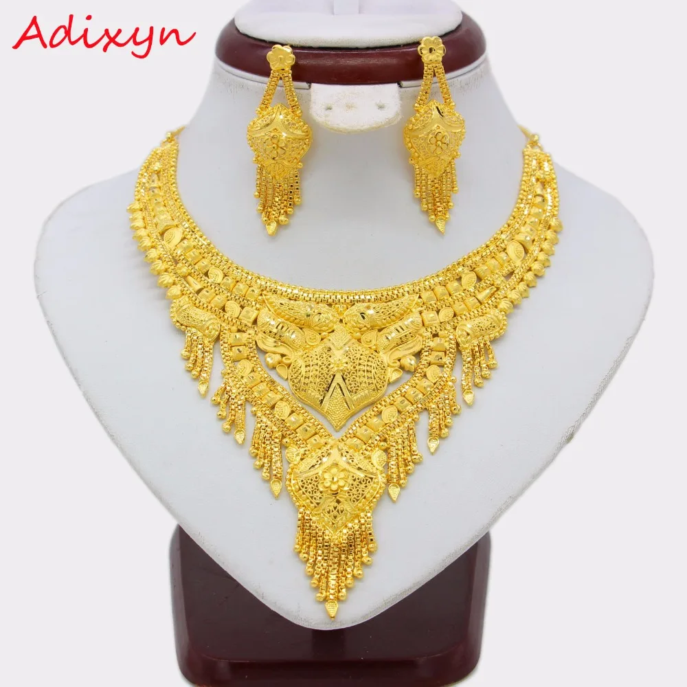 

Adixyn Fashion Dubai Necklace Earrings Jewelry Set For Women Girls Gold Color Elegant Arab/Ethiopian Wedding/Party Gifts N12285