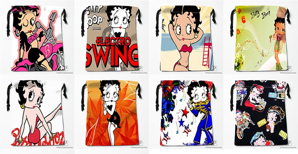 Изготовленные на заказ сумки на шнурке Betty Boop с принтом, модные дорожные сумки для хранения, мини-сумка для плавания, походов, игрушек, размер 18x22 см#180412-11-09