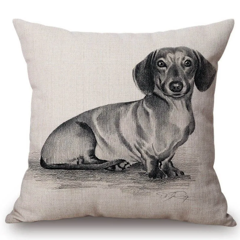 18-Black-White-Sketch-Dachshund-Dog-Pillow-Home-Decorative-Funny-Sausage-Nordic-Cotton-Linen-Animal-Square (1)