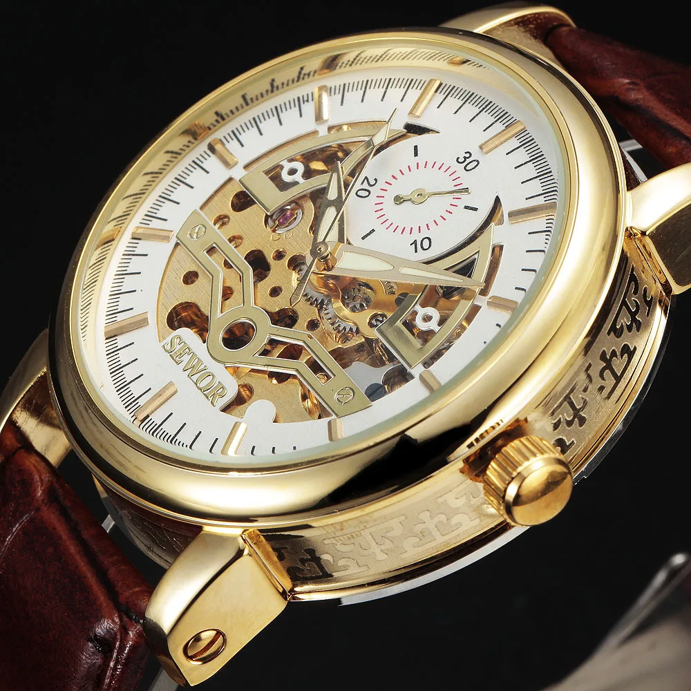

2016 SEWOR Fashion Casual Hollow Design Famous Brand Montre Homme Black Golden Watches Men Luxury Brand Automatic Wrist Watch