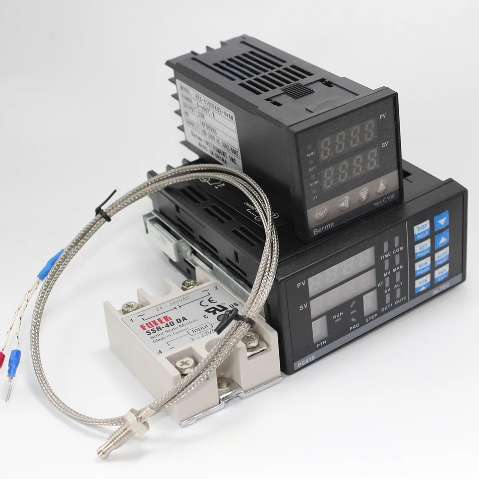

Digital Adjustable PID Temperature Controller Panel Thermostat PC410 REX-C100 Max.40A SSR Relay K Thermocouple Probe