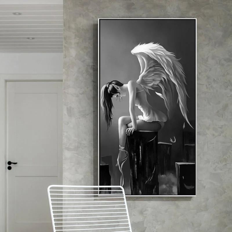 Modern-Black-n-White-Girl-With-Wings-Canvas-Painting-Poster-Print-Decor-Wall-Art-Pictures-for (1)