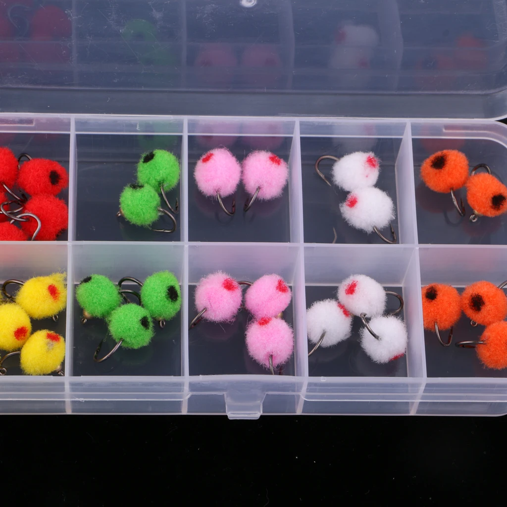 36 pcs Fly Fishing Flies Glo Bug Egg Patterns Fly Fishing Lures Artificial Fishing Tackle Box Accessories 6 Mixed Color