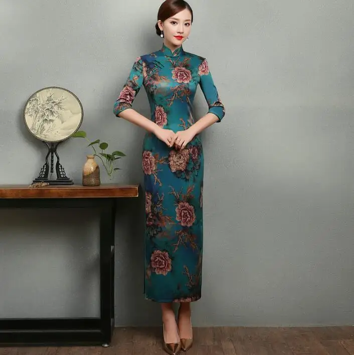 

5 Color Chinese Tradition Cheongsam Sexy Women Dress Spring Summer Performance Long Qipao Old Worlde Chinese Party Cheongsam