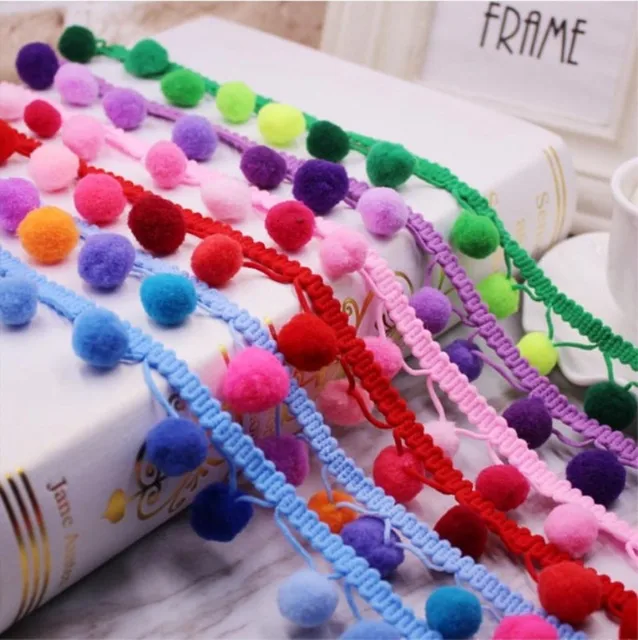 Кружево 10-12 мм радуга Pom Кружево Кисточкой помпон отделка шары бахрома ленты одежда ткань шнур DIY материалы для рукоделия шитье 5 ярдов