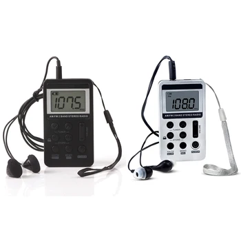 

1PC Portable Mini Portable Radio FM/AM Digital Receiver With Rechargeable Battery& Earphone Radio+Lanyard