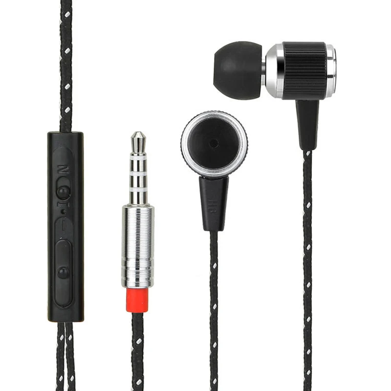 

Fabric Cable Metal Earphone Earbuds Stereo Handsfree Headset with Mic Microphone for iPhone Galaxy HTC