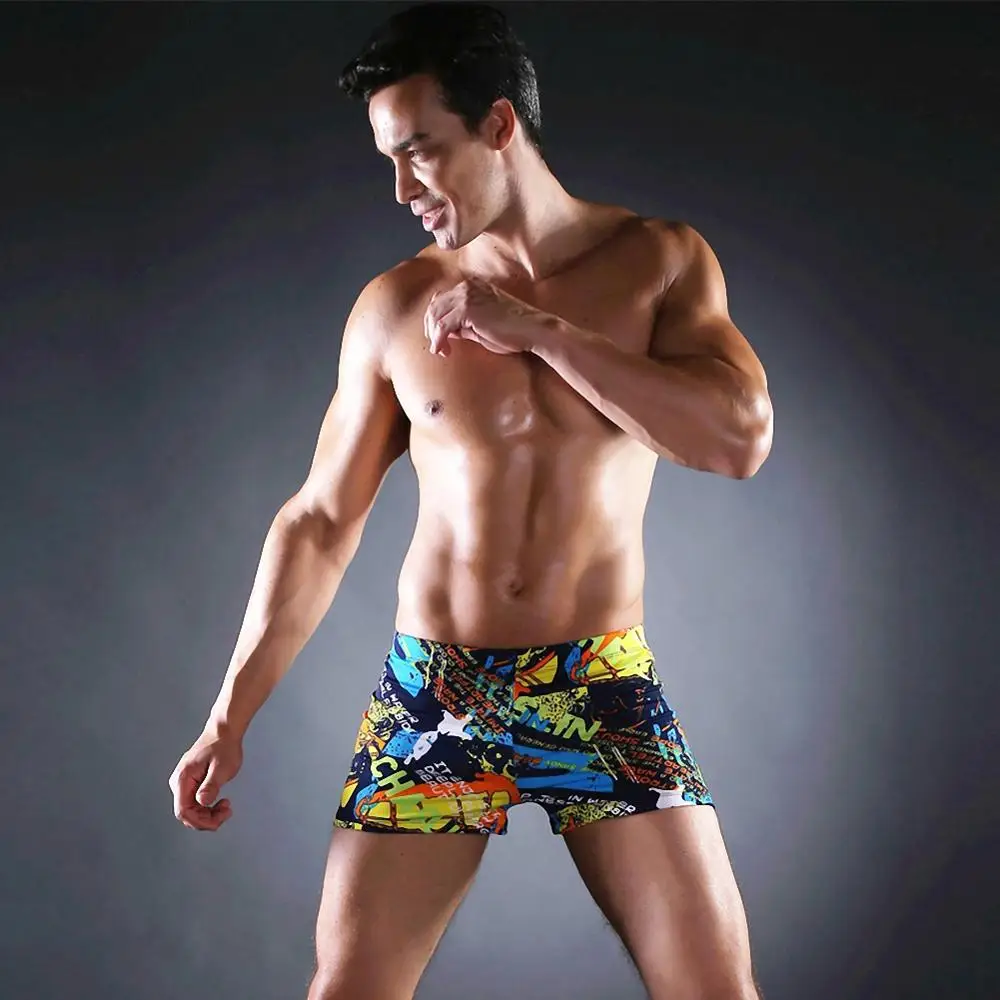 New high-elastic men's swimwear swim underwear pants bath waterproof swimsuit male print torso simple sexy quick-drying body sho