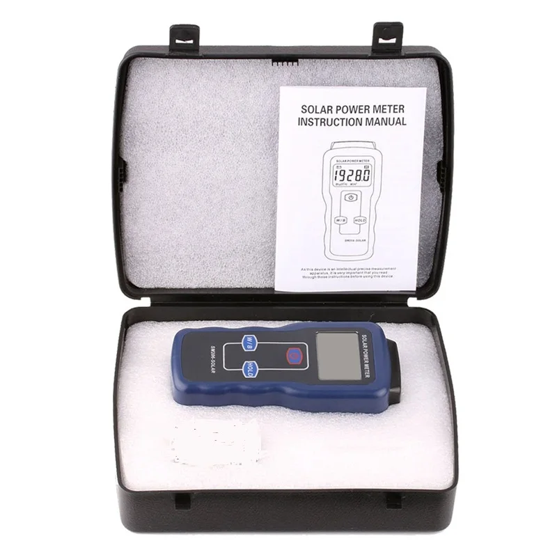 US $57.49 Brand Solar Power Meter Digital Solar Radiation Detector Optical Solar Research Glass Sun Light Intensity Data Peak Hold SM206