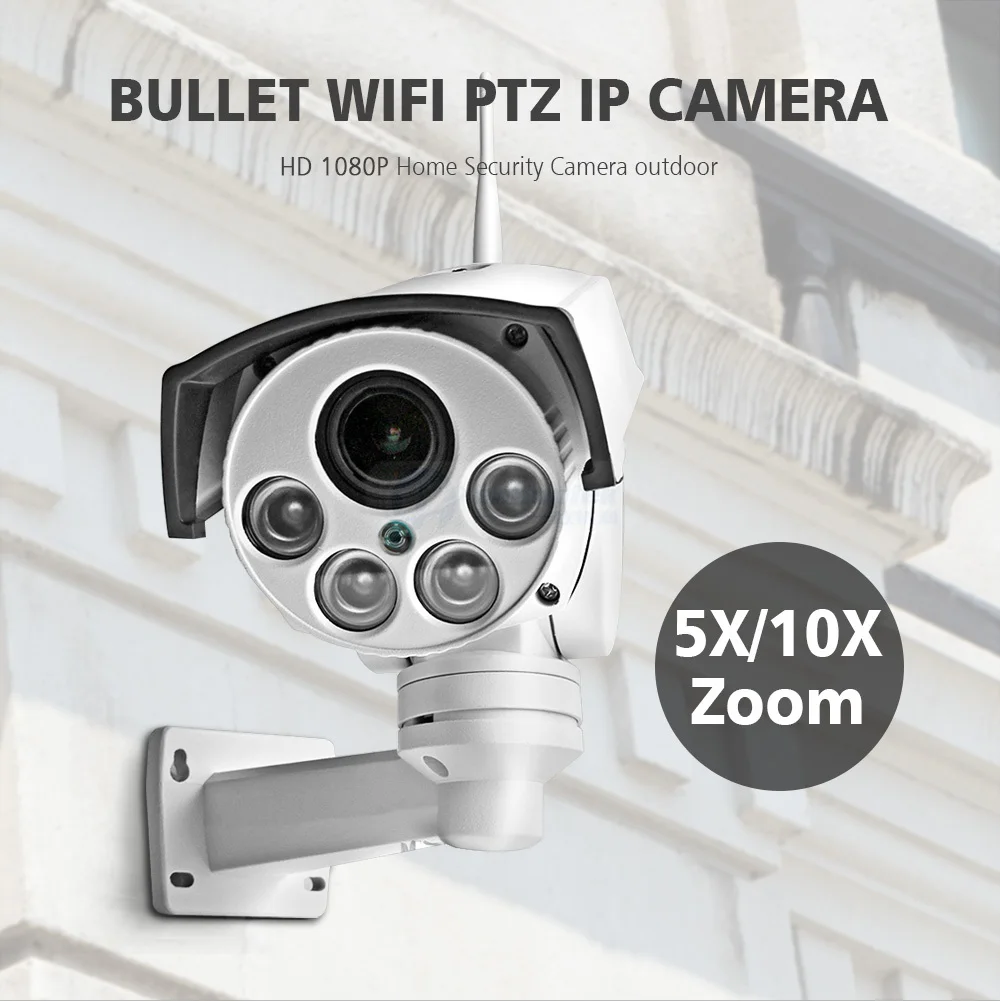 Беспроводная HD 1080P Bullet Wifi PTZ IP камера Аудио 5X/10X оптический зум объектив 2MP ip-камера наружная ИК Wi-Fi камера s ONVIF CamHi