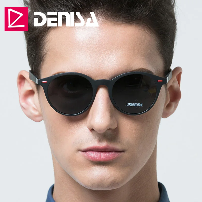 

DENISA BRAND DESIGN Ultralight TR90 Frame Polarized Sunglasses Round Lens Vintage Goggles UV400 Driving Mens Sun Glasses T0049