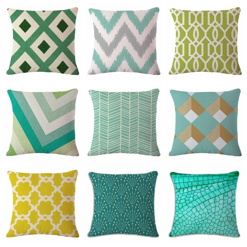

Watercolor Geometric Cushion Cover Woven Linen Family Affection Sofa Family Home Decorative Throw Pillow Case Housse De Coussin
