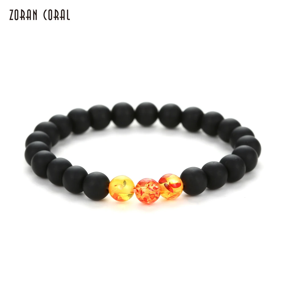 

Zoran Coral Brand Matte Black Stone Beads Men Women Bracelet Elasticity Rope Charm Beaded Bracelet Jewelry Pulseira Masculina