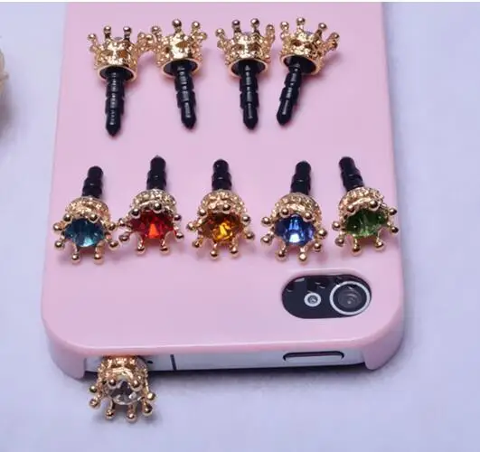 luxury Crown Crystal Rhinestones dust plug fashion phone accessories nice earphone plug Cellphone Charms
