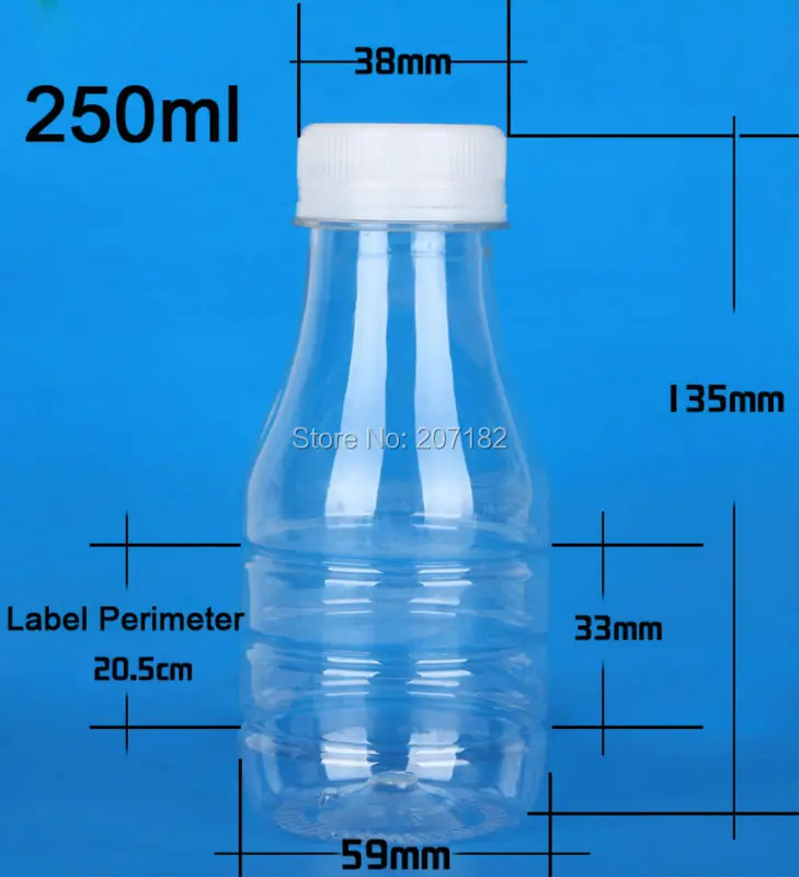 100pcs pack 250ml transparent pet milk bottle fruit juice bottle