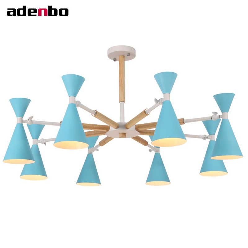 

Creative Chandelier 3/6/8 Lights Living Room Bedroom Nordic Chandeliers Lighting Fixture With Wood And Colorful Metal Shade