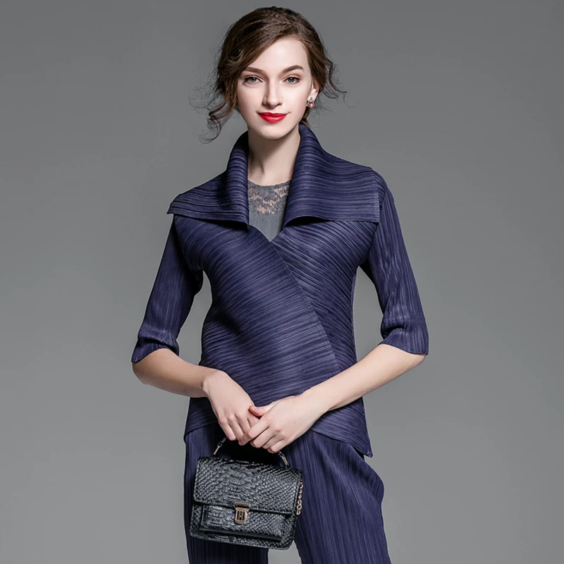 Pleated Coat Women High Elastic Fabric Simple Design Outerwear Solid Single Button Coat Novelty