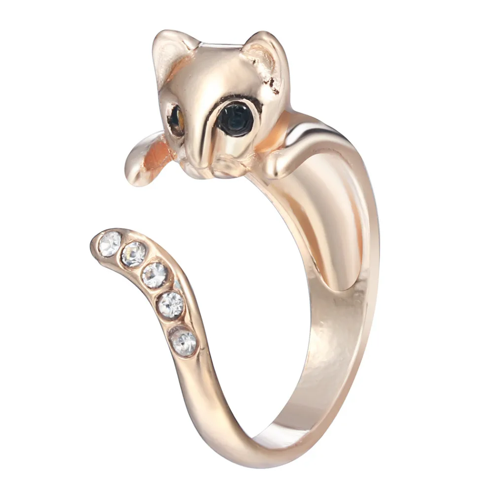 Kinitial 10Pcs Gold Silver Black Kitten Ring Women Alloy Animal Cat