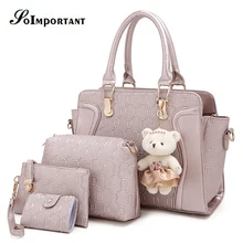 Bolso de Las Mujeres calientes Nueva Moda de Cuero PU Mujeres Bolsas Compuesto Para 5 Sets Bolso Crossbody + Bolso + Bolso de Embrague Titular de la tarjeta + + Muñeca