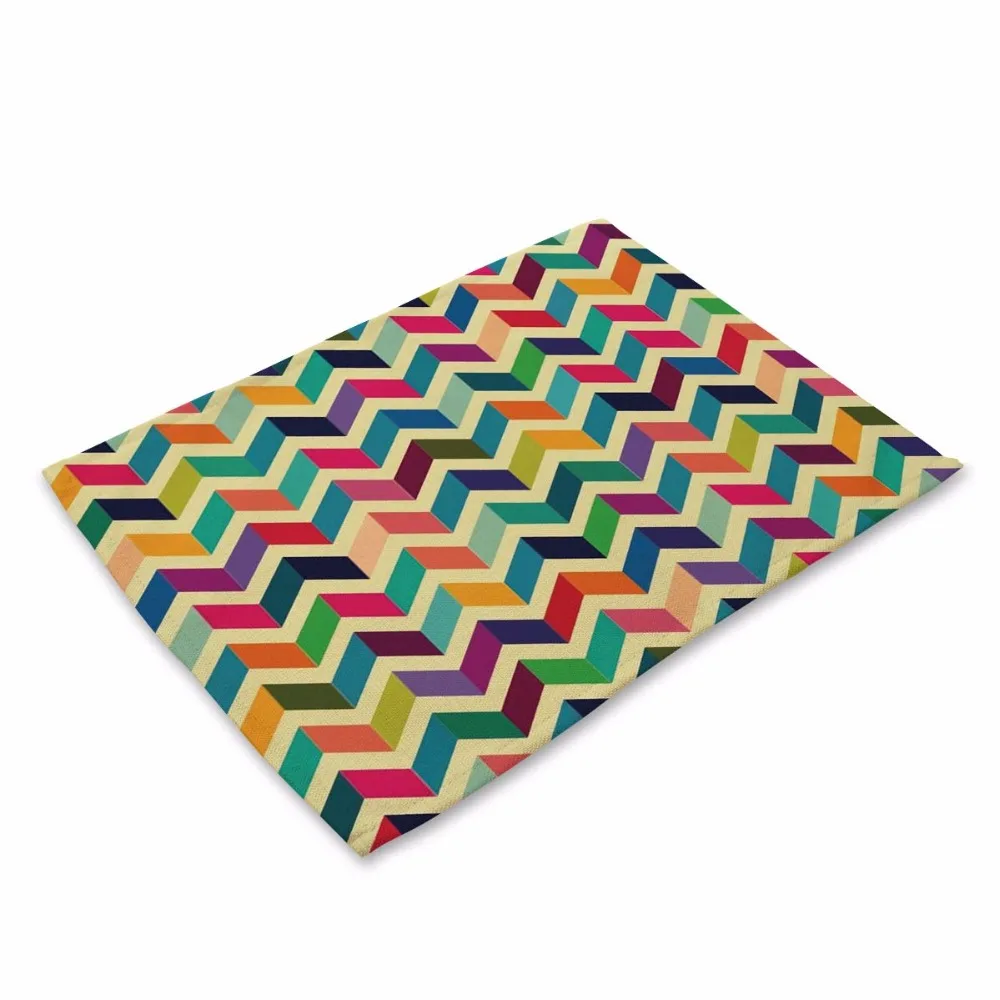 Geometry Pattern Table Mat Colorful Printing Table Napkin Polyester Cotton Placemat Kitchen Decoration Dining Accessories