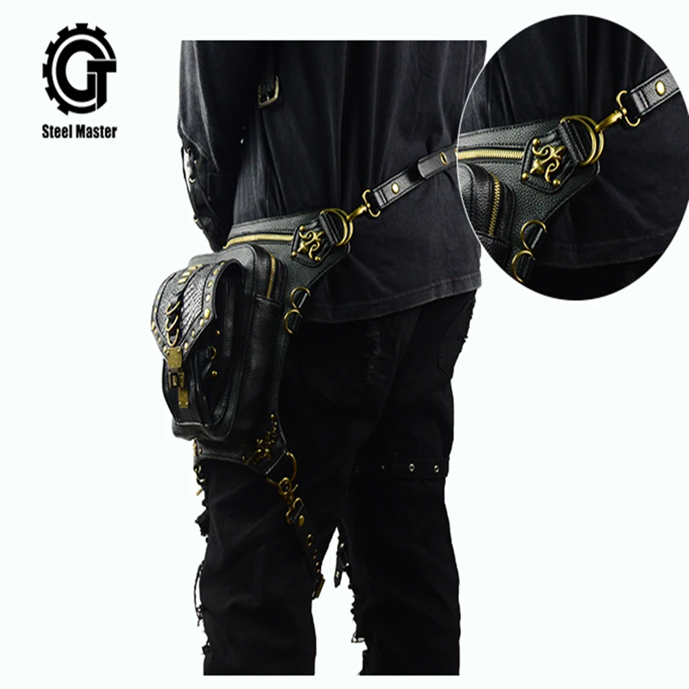 

Punk Waist Bags Mens Travel Leg Bag Vintage Rock Rivet Fanny Pack Crossbody Messenger Gothic Shoulder Bag Unisex Retro Style Bag