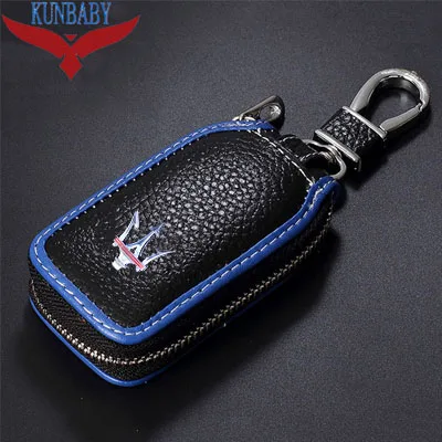 KUNBABY чехол для ключей от машины из натуральной коровьей кожи, чехол для ключей от машины, новая мода, автомобильные аксессуары для Maserati 01 - Название цвета: Black blue