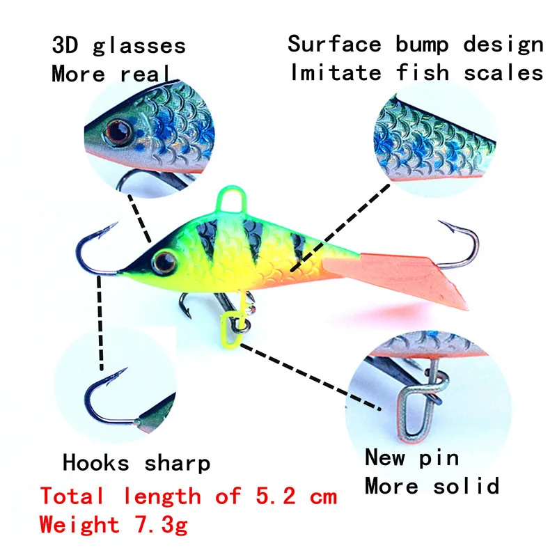 KKWEZVA 1pc 52mm 7.3g Metal color Fishing Lure winter Ice Jig Fishing Hard Bait Minnow Pesca Tackle hooks