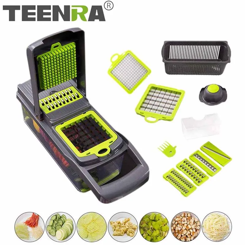 

TEENRA 7 In 1 Multi-functional Vegetable Slicer Mandoline Slicer Kitchen Cutter Potato Masher Carrot Shredder Grater Tools
