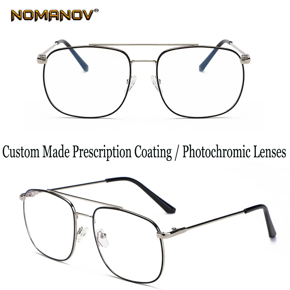 

Fashion Oversize Double Bridge Frame Custom Made Prescription Optical Lenses or Photochromic Gray / Brown Lenses 0 -0.5 -1 To -6