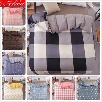 

New Blue White Grey Plaid 1 piece Duvet Cover Adult Kids Child Soft Cotton Quilt Comforter Bedding Bag 180x220 200x230 220x240cm