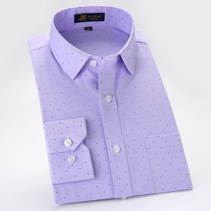 2019 Button Collar Long Sleeve Oxford Easy Care Solid Business Men Casual Shirts 8colors