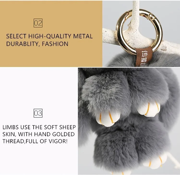 pom pom nz fur rabbit Key Bunny Rabbit Chains Keychain Natural Fur Fluffy Rex
