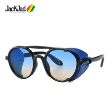 JackJad крутые модные круглые солнцезащитные очки в стиле стимпанк панк с кожаным боковым покрытием фирменный дизайн солнцезащитные очки Oculos De Sol 588