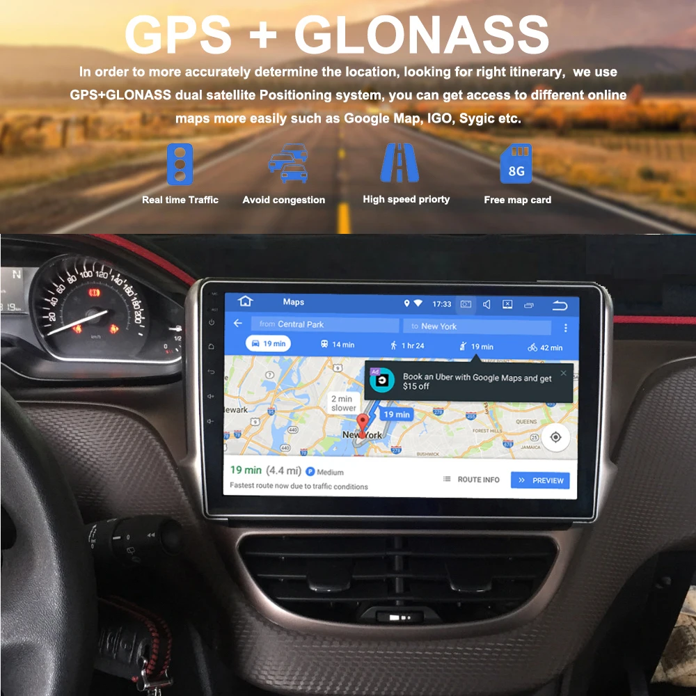Clearance Dasaita 10.2" Android 9.0 Car GPS Radio Player for Peugeot 2008 208 din GPS for Peugeo with Octa Core 4GB+32GB Stereo Multimedia 1