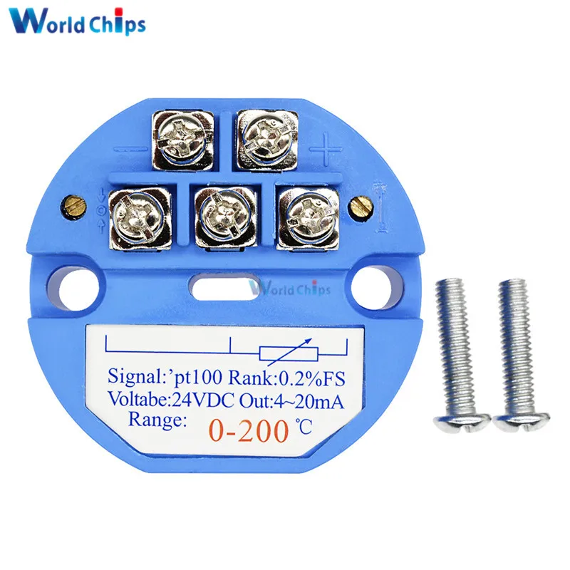 

RTD PT100 Temperature Sensor Transmitter DC 24V 0-200 Celsius Range Temperature Sensors Isolated Detector Module 4-20MA DC 24V