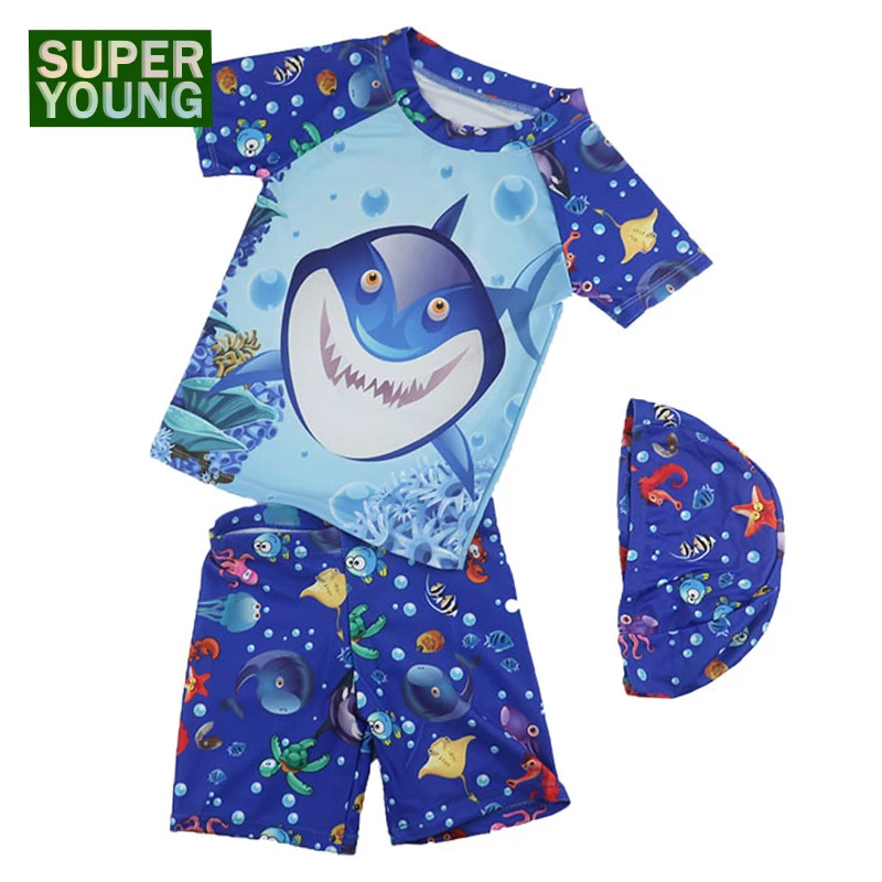 

Summer Children Anti-UV Swimsuit Toddler Boy Cartoon Sport Shark Swimwear Kids Bathing Swimming Suit Beach Wear Swim Clothes3pcs