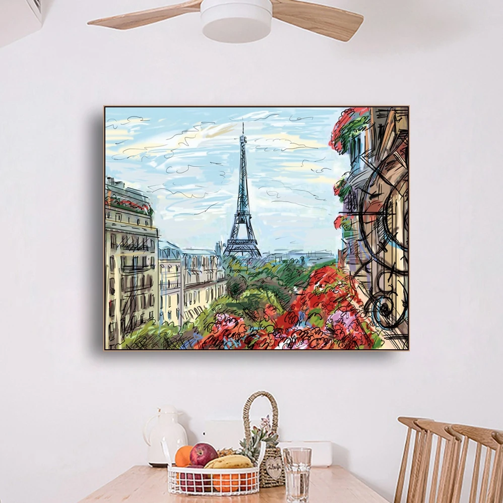 

Paris Tower Wall Art Canvas Paintings Abstract Landscape Wall Pictures City Art Canvas Prints For Living Room Decoration