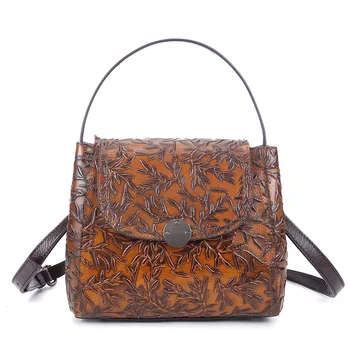 

Hot Sale Genuine Leather Women Small Tote Handbag Vintage Embossed Messenger Shoulder Bag Ladies Casual Cowhide Crossbody Bags
