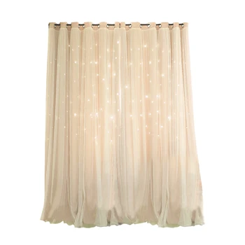

Grommet Curtains Star Blackout Curtain Double-layer Hollow Out Window Curtain Drape with Regular for Bedroom Living Room 1x2m