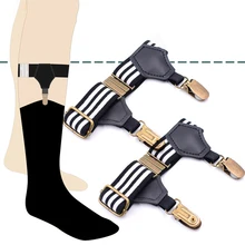 Черно-белые полосатые носки Для мужчин и Для женщин отрегулировать эластичный пояс с подвязками скольжения доказательство клип