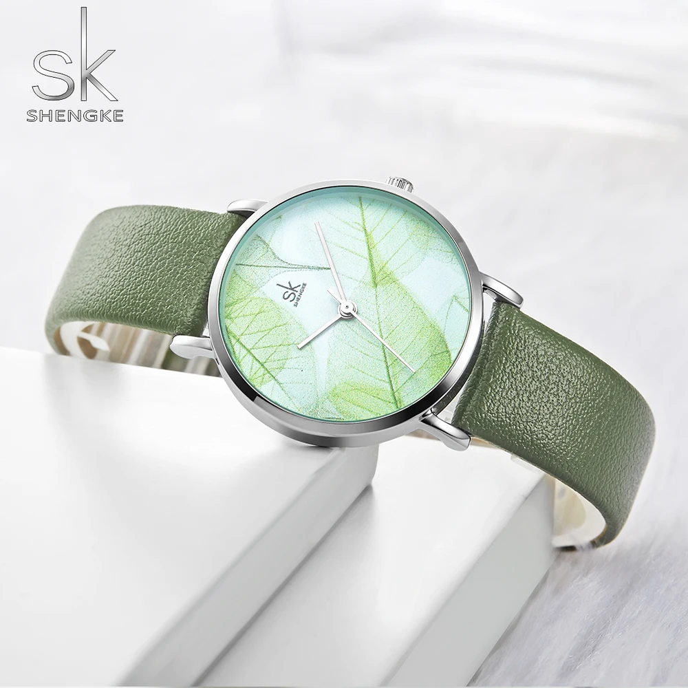 Shengke Fashion New Women Watch Clock ladies Green Dial Wristwatch Quartz Japanese Movement Gift Simple Design 3 bar waterproof 3