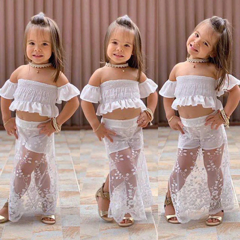 2019 NEW Toddler Kid Baby Girl White Lace Floral Tops Crop Top Mesh