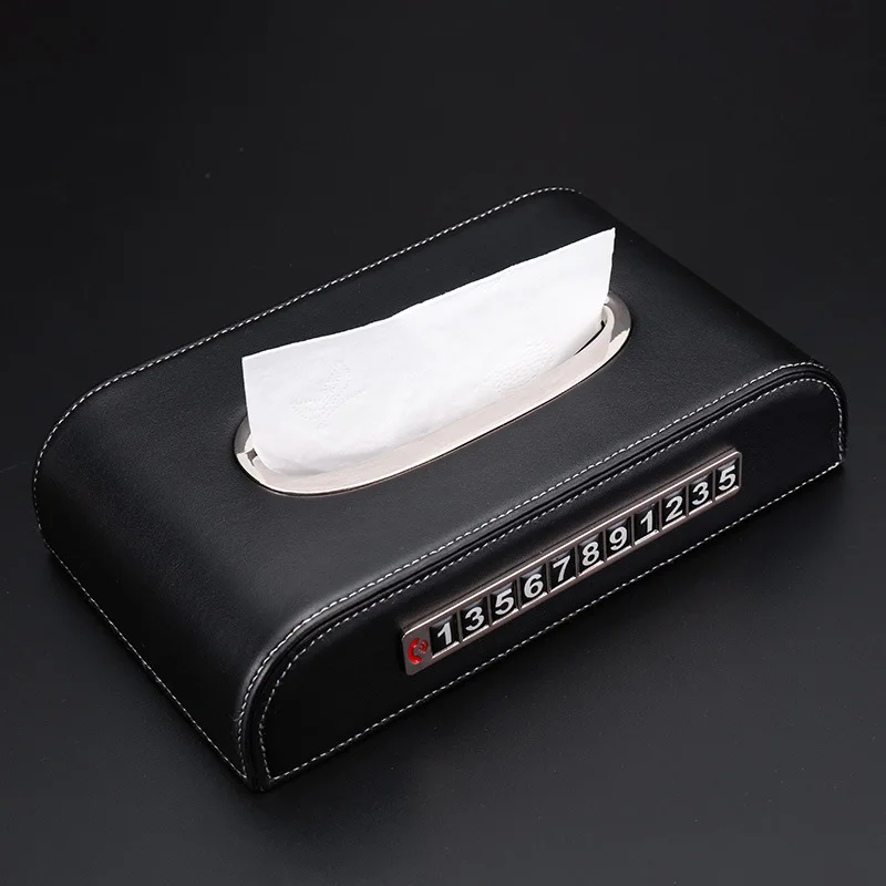 QHCP автомобильная коробка для салфеток бумажная салфетка контейнер для полотенец автомобильный кожаный держатель Бумажная насосная кассета с временными автомобильными парковочными пластинами - Название цвета: Black