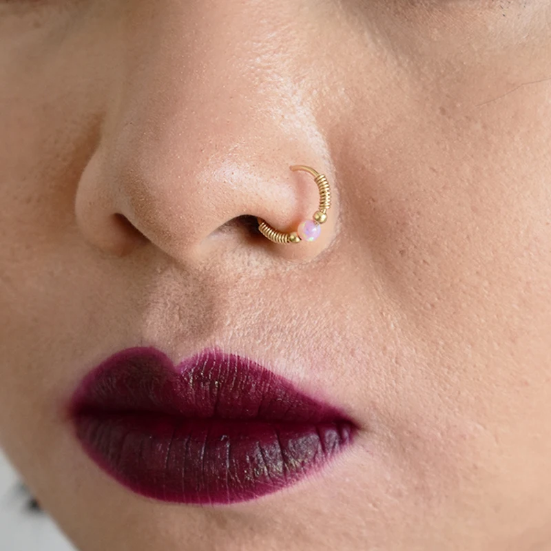 Piercing Jewelry Nose Ring Handmade Punk Charm Cherry Blossom Pink Opal