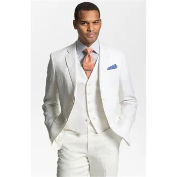 

2018 Custom Made ivory Suits Mens Formal Skinny Summer Beach terno slim fit Wedding Tuxedo men suit 3 Piece (Jacket+Pants+Vest)