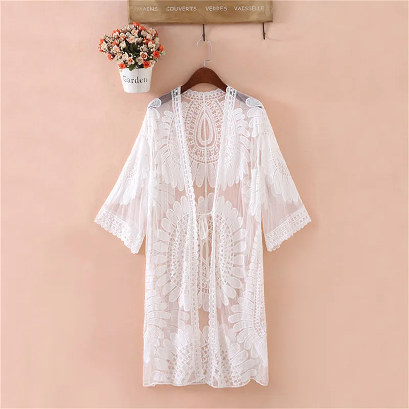 Buy Beach Dress White Women Cover Up Transparent 2018