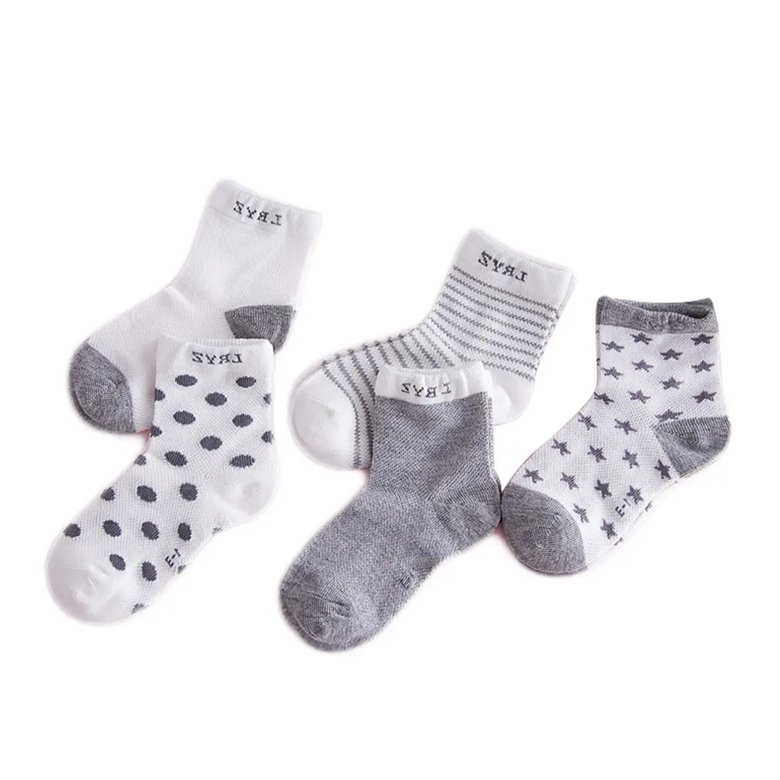 Детские носки, 5 пар в партии, летние тонкие удобные носки в горошек из дышащего хлопка, носки детские возраст 1-3 года девочек для От 0 до 6 лет - Цвет: gray S