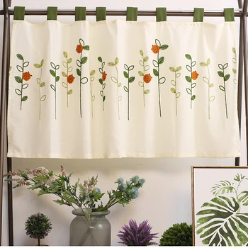 

American Pastoral Short Curtain Embroidered Ladybug Wear Pole Curtain Cabinet Decorative Curtain Dropshipping