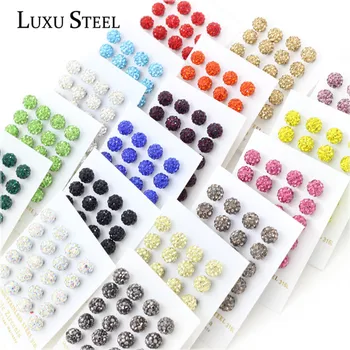 

LUXUSTEEL 10pairs/lot 8mm New Fashion White Red Blue Beads Crystal Anti-allergic Stud Earrings For Women Gift